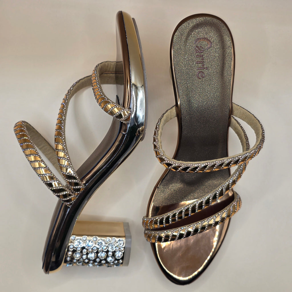 Celeste Crystal Heels-Gold & Antique