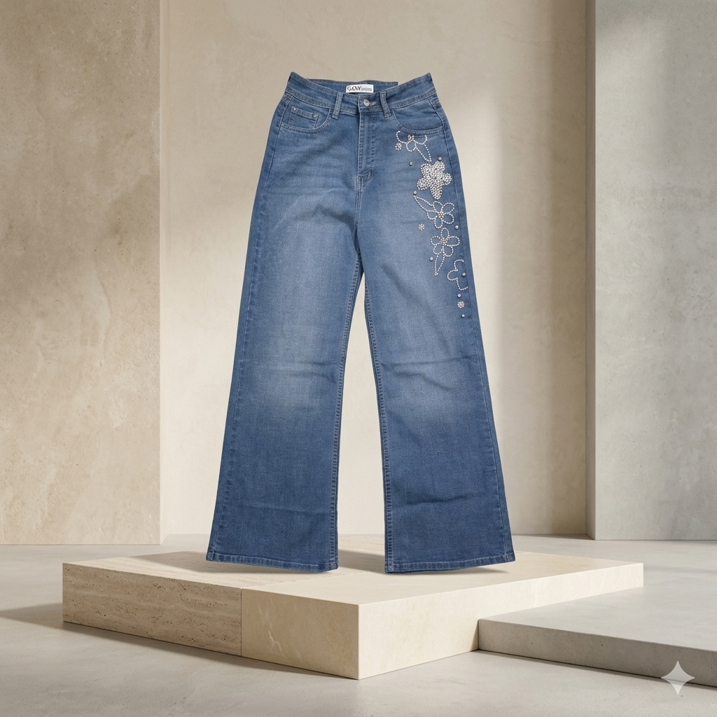 MIGZORn Celeste Bloom Embellished Wide-Leg Jeans