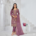 Mauve Rose Chiffon Embroidered Elegant Suit