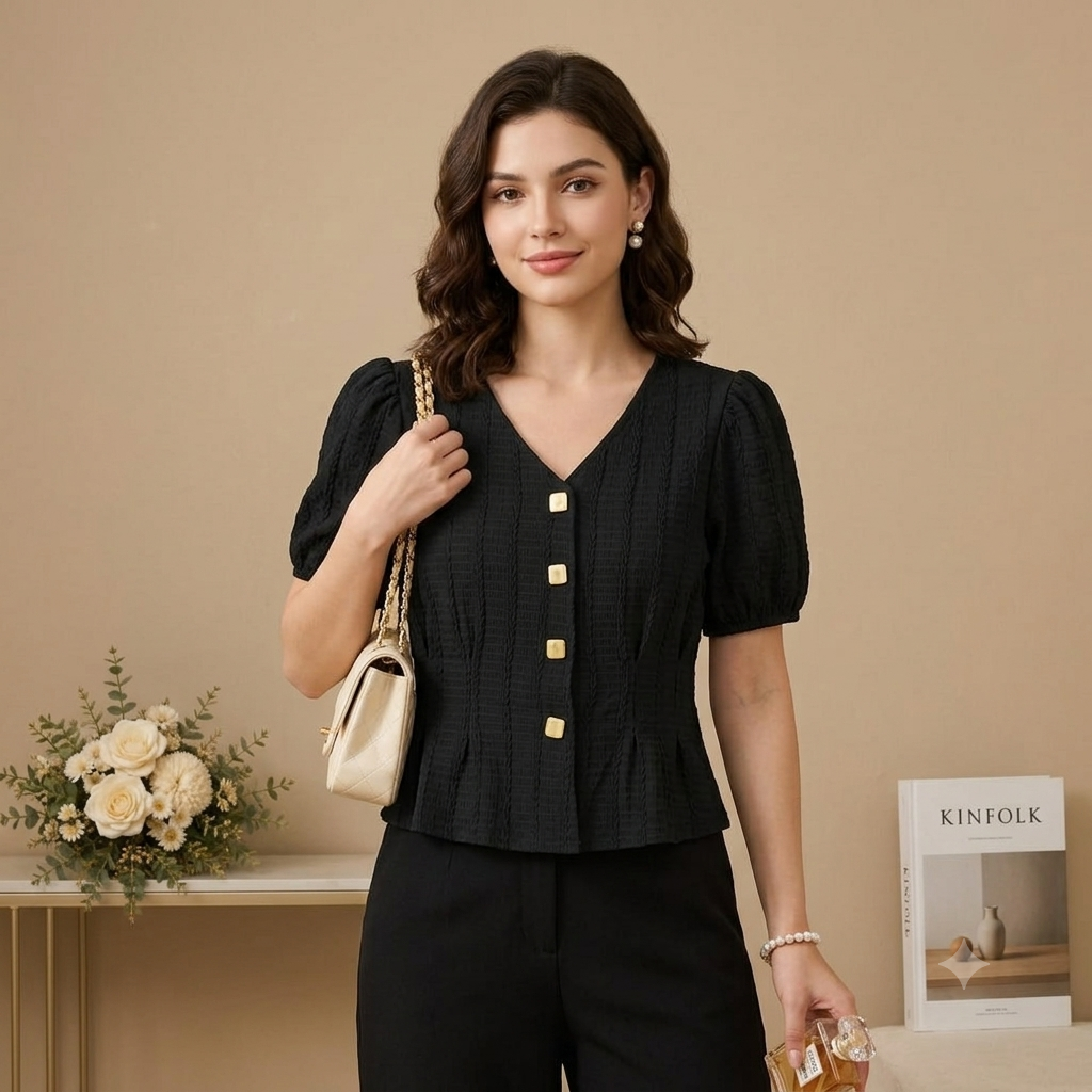 Elegant Button Detail Cropped Cardigan Top