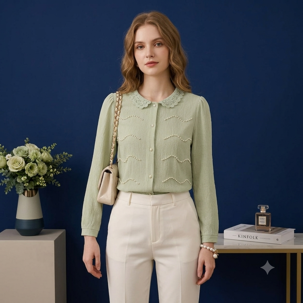 Pearl Lace Collar Elegant Top