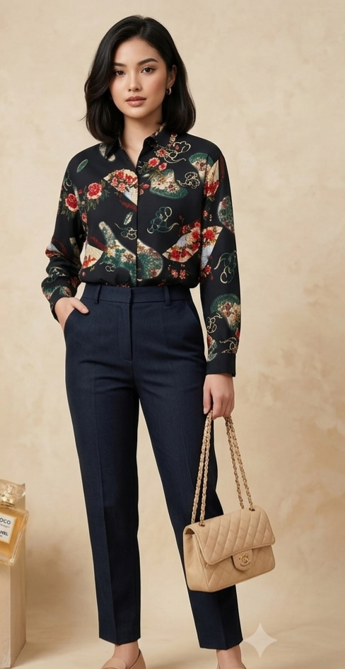 Elegant Printed Button-Up Shirt Top