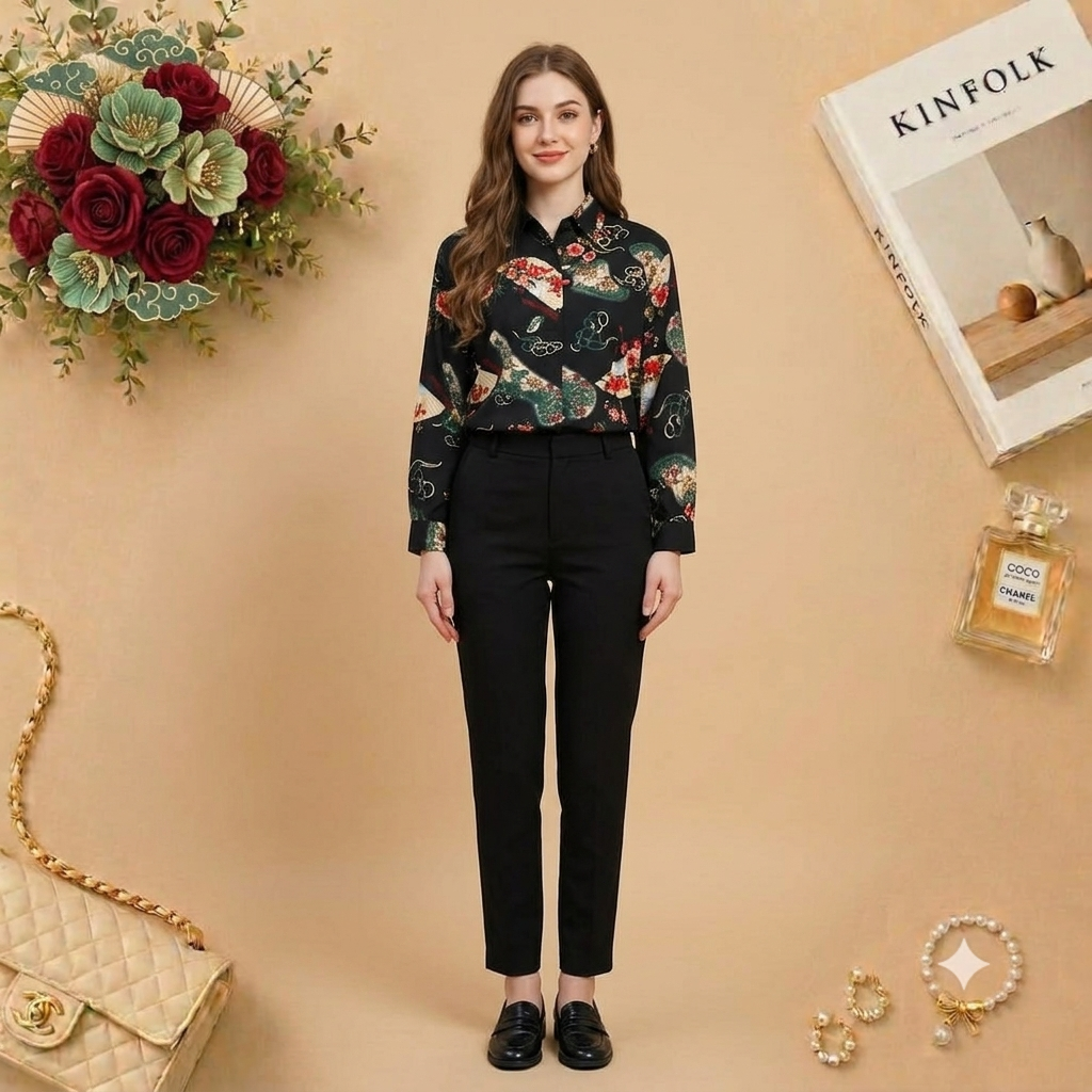 Elegant Printed Button-Up Shirt Top