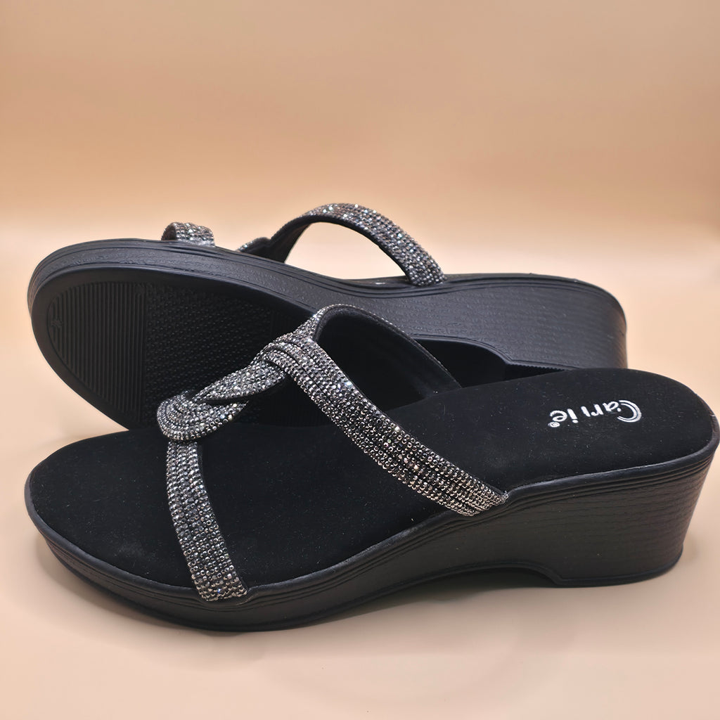 Rhinestone Cross-Strapped Wedges