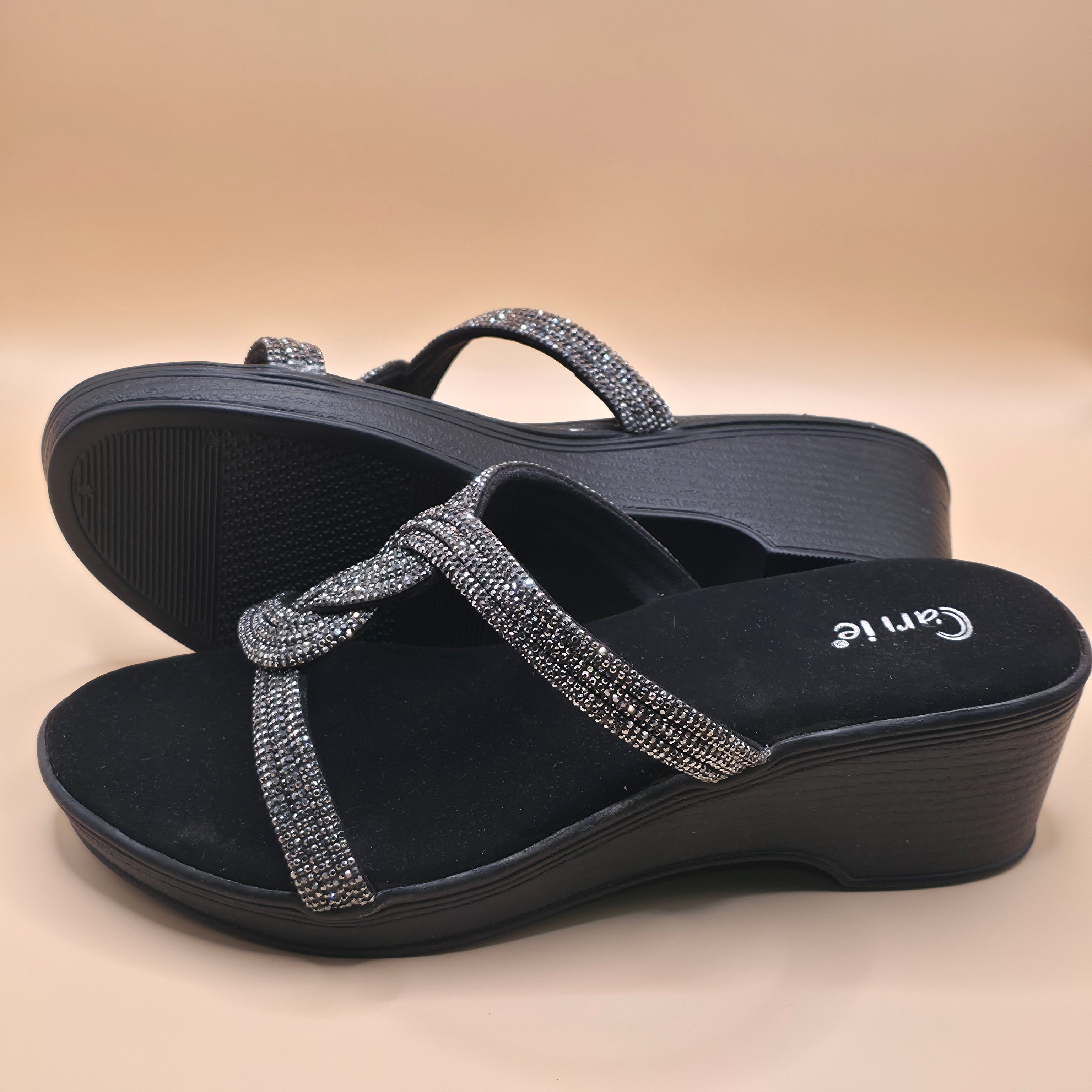 Rhinestone Cross-Strapped Wedges
