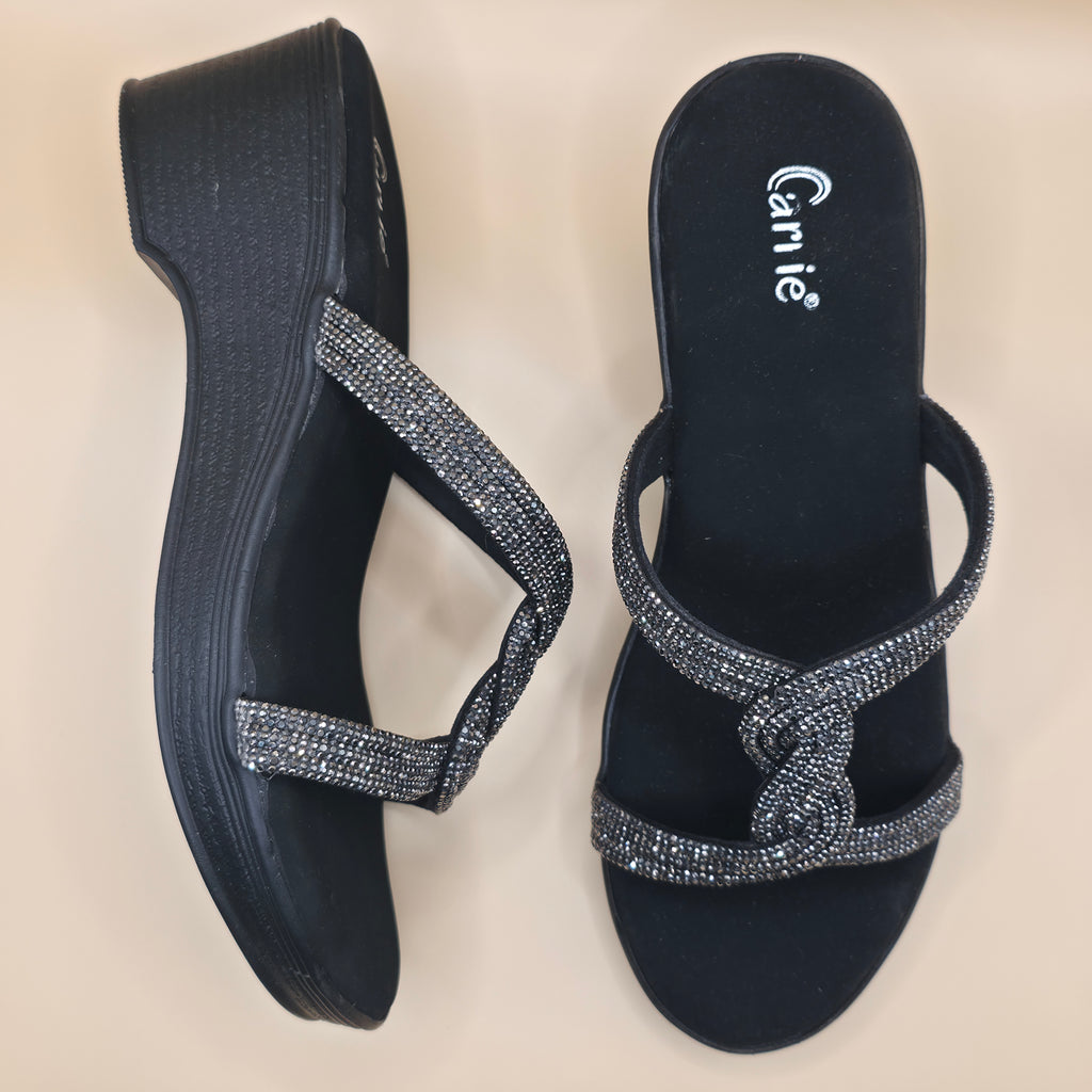 Rhinestone Cross-Strapped Wedges