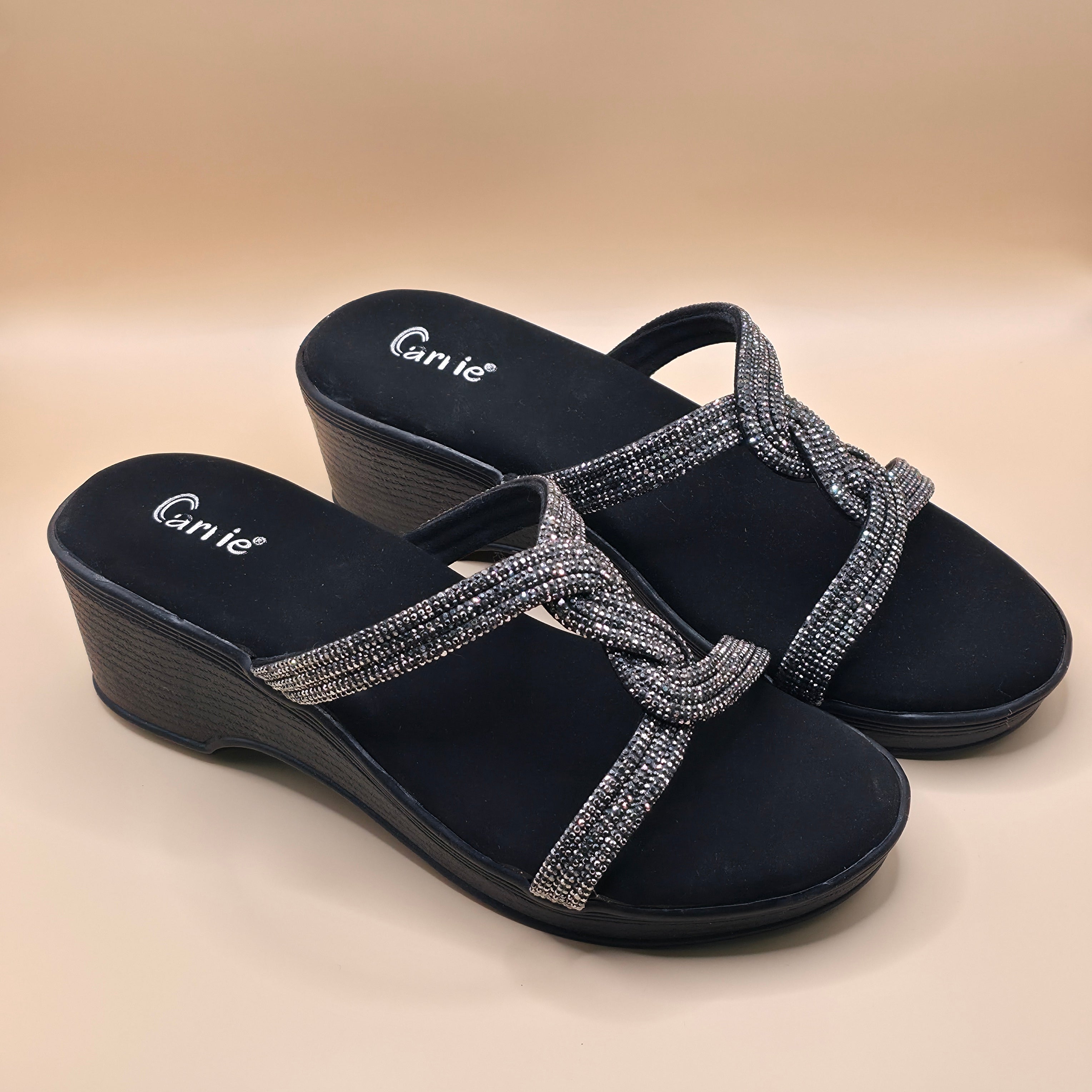 Rhinestone Cross-Strapped Wedges