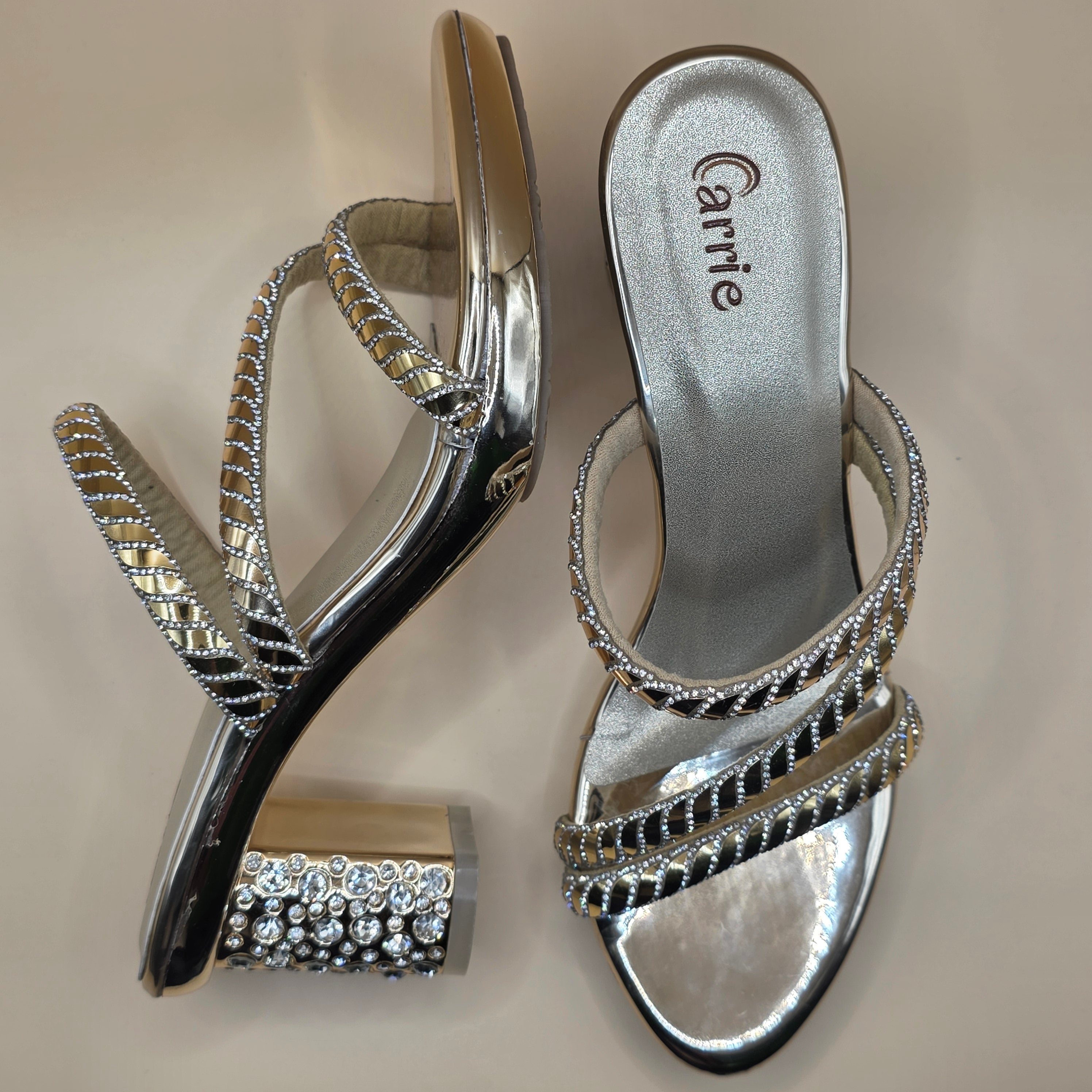 Celeste Crystal Heels-Gold & Antique