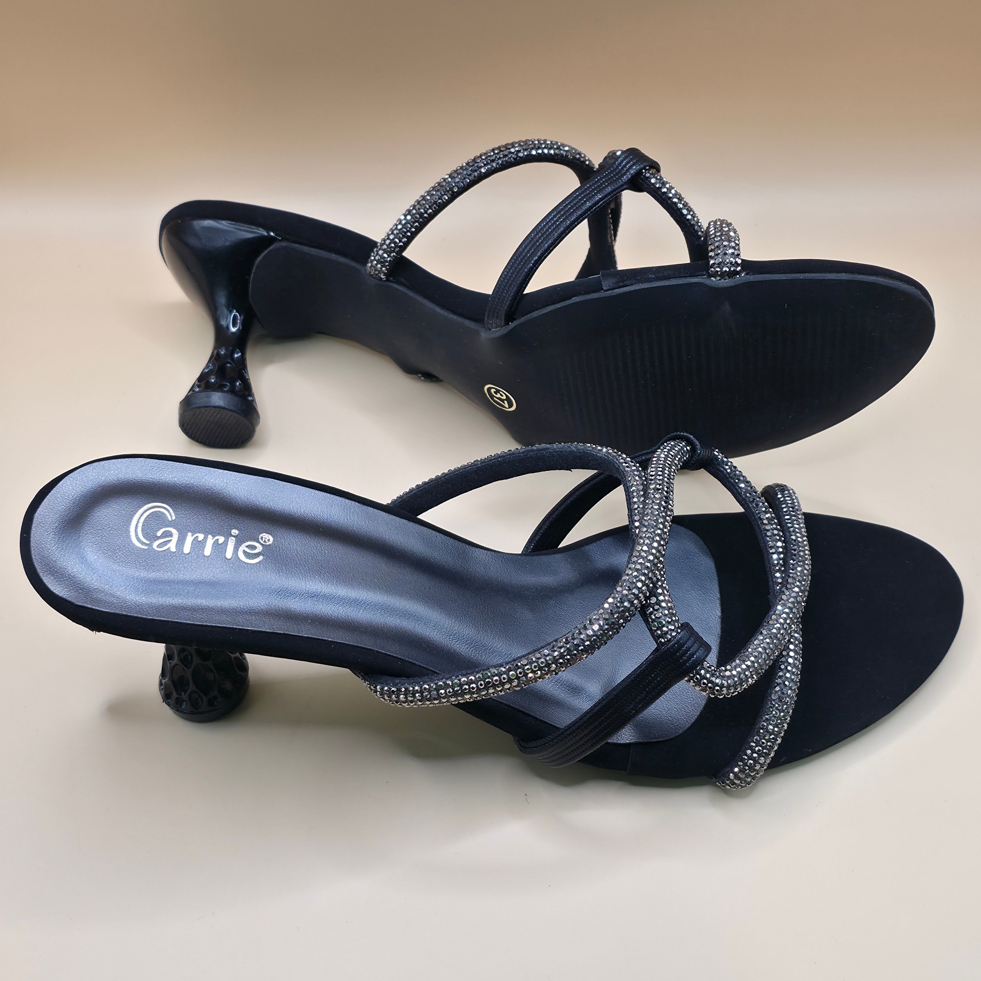 Crystal Twist Elegance Heels Black & Antique