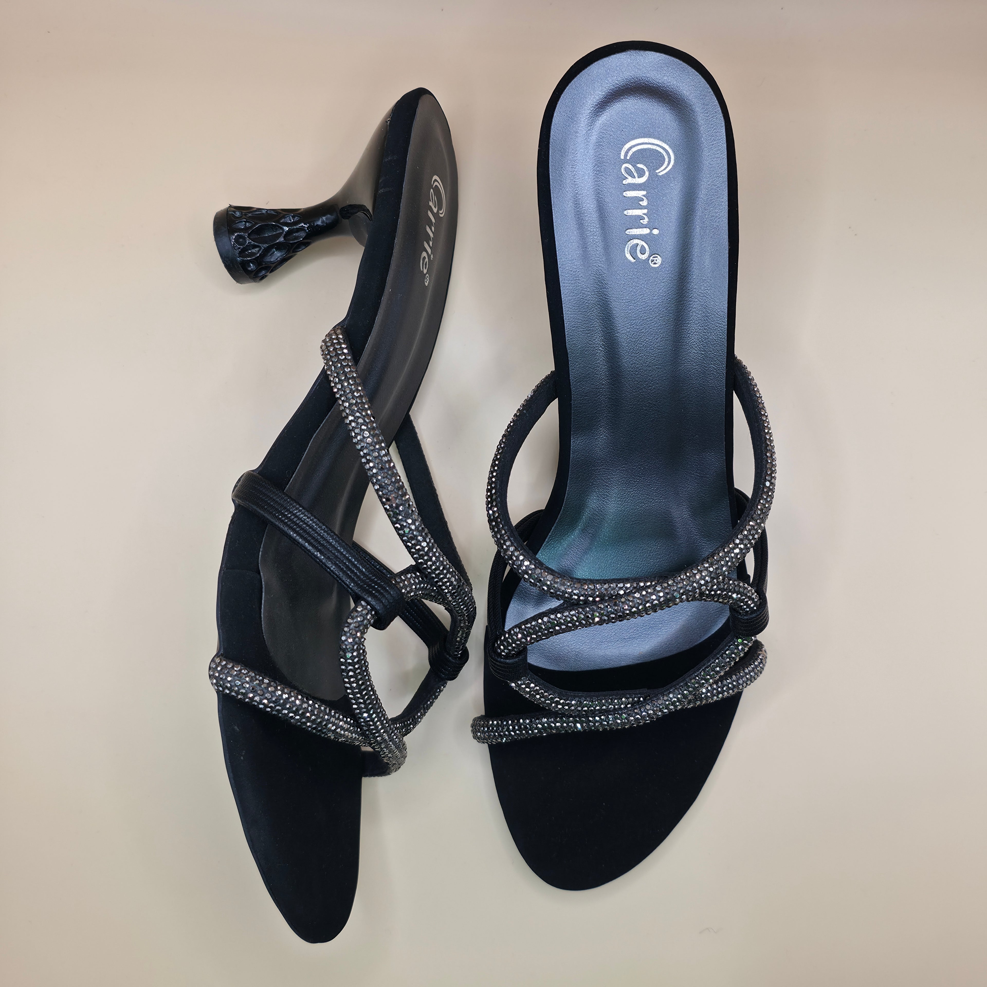 Crystal Twist Elegance Heels Black & Antique