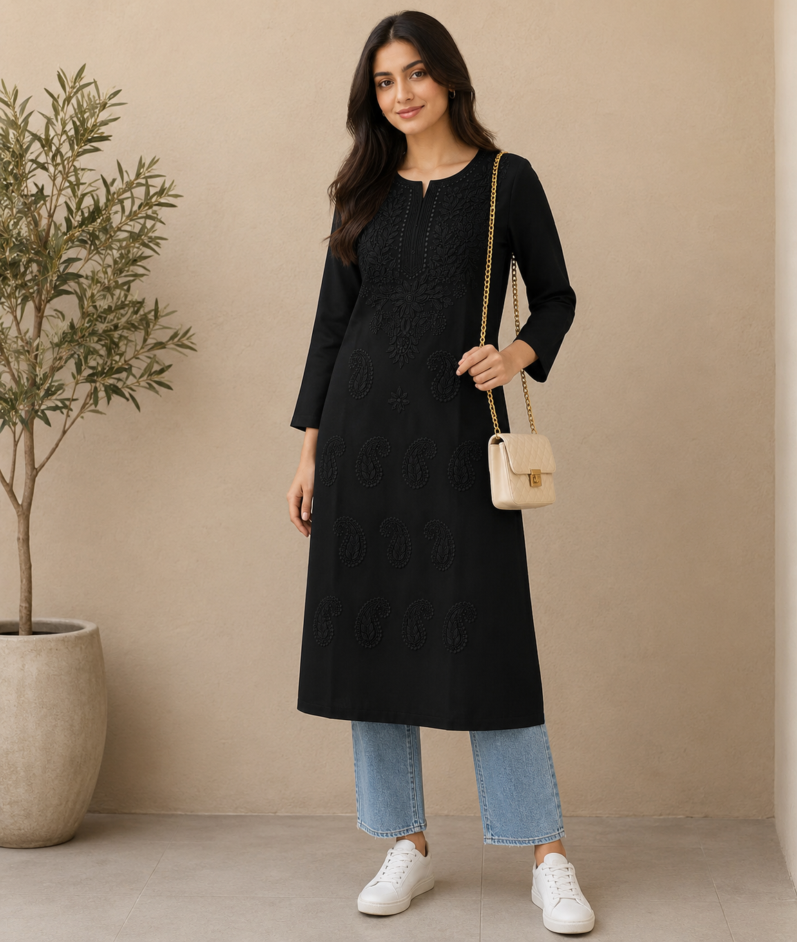 MIGZORn Serene Self-color Embroidered Long Kurti's