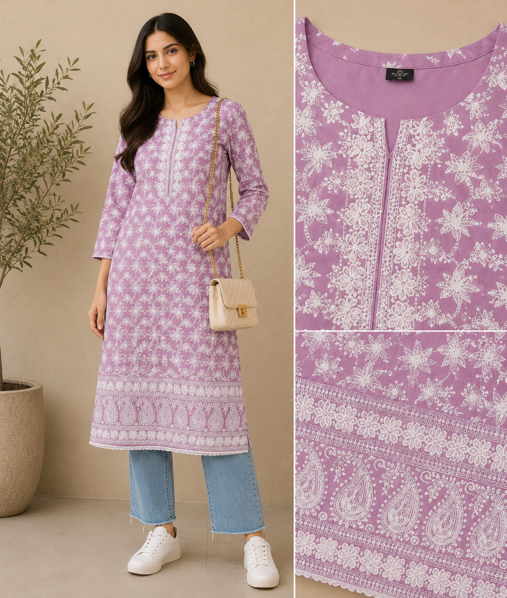 MIGZORn Lavender Bloom Embroidered Long Kurti