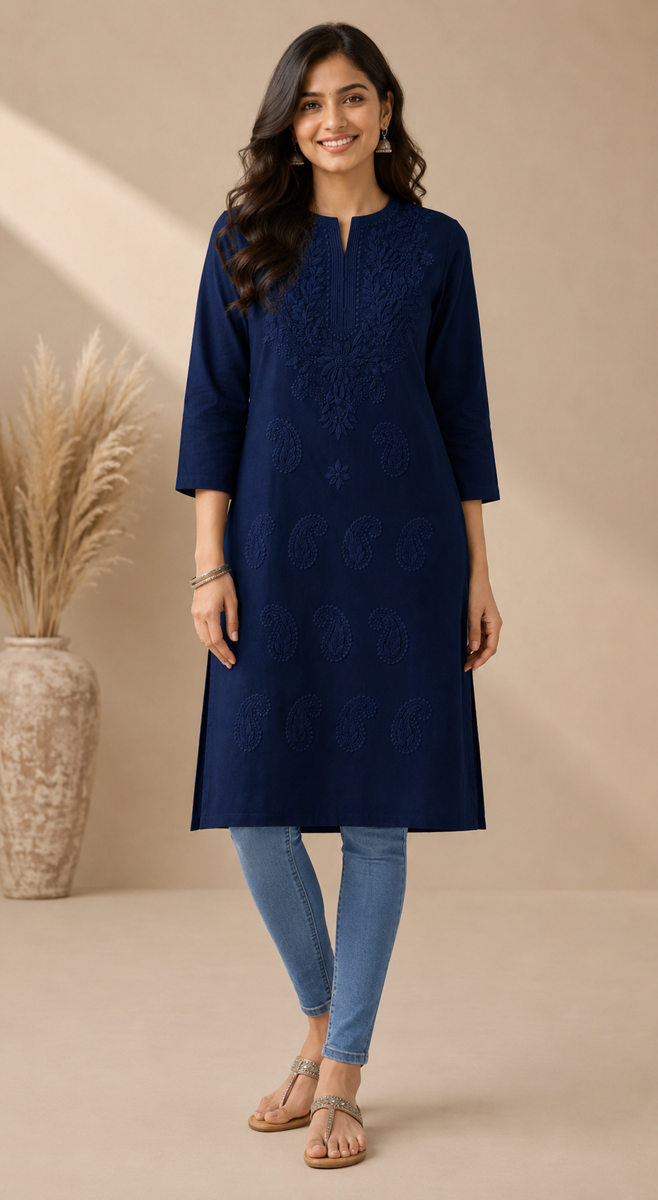 MIGZORn Serene Self-color Embroidered Long Kurti's