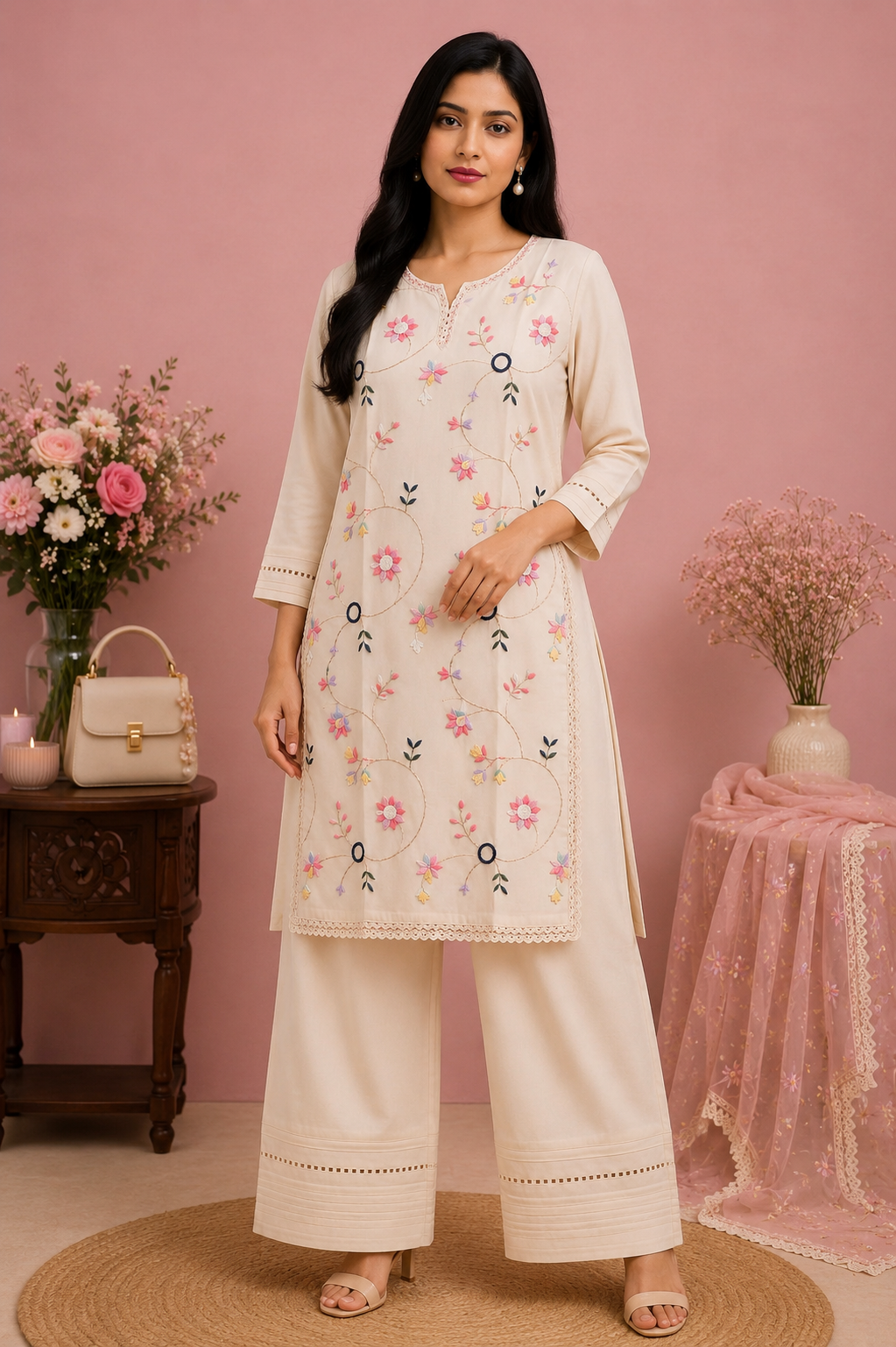 Blush Bloom Khadi Coord Set”