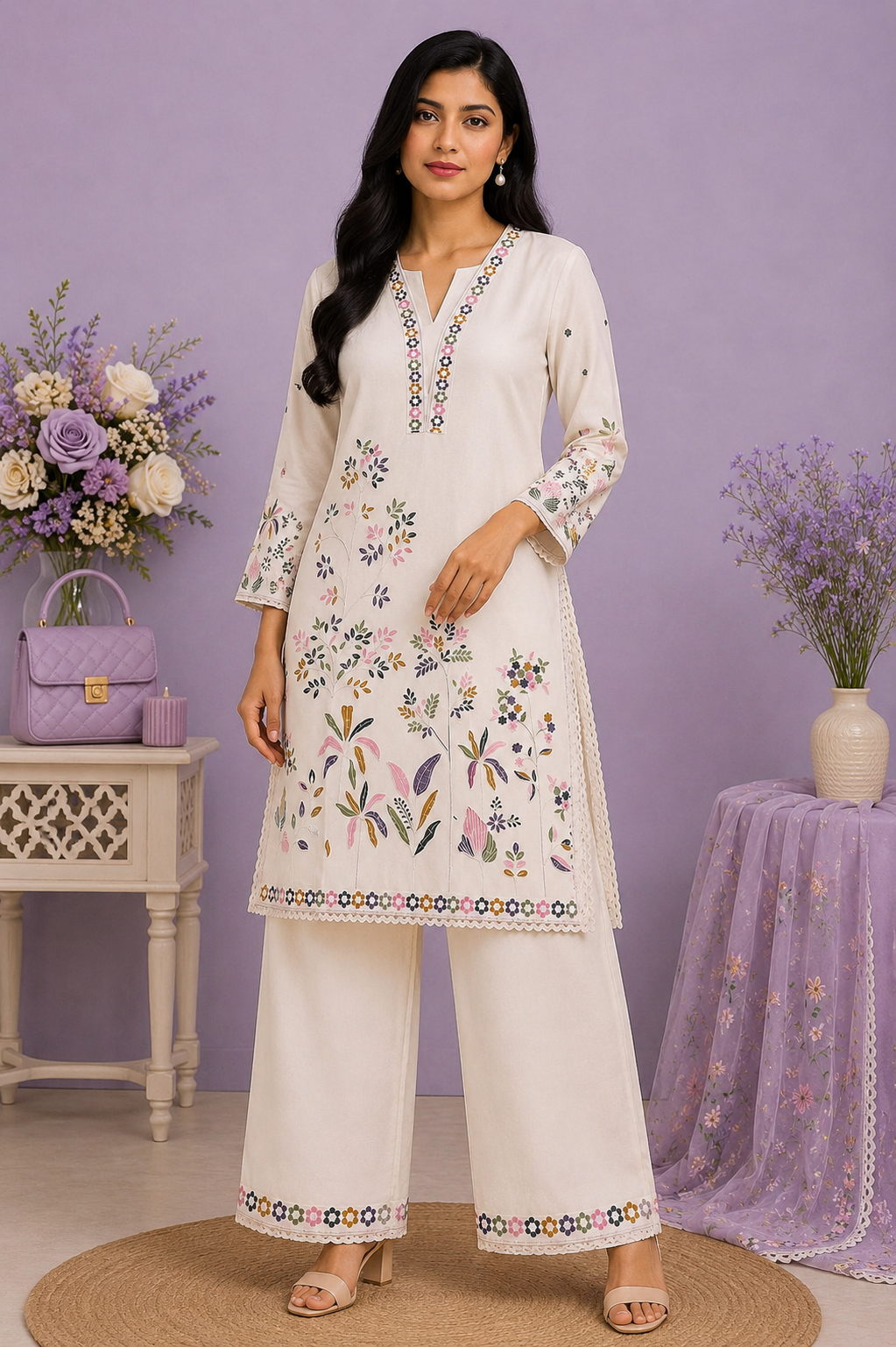 Pastel Petal Khadi Coord Set