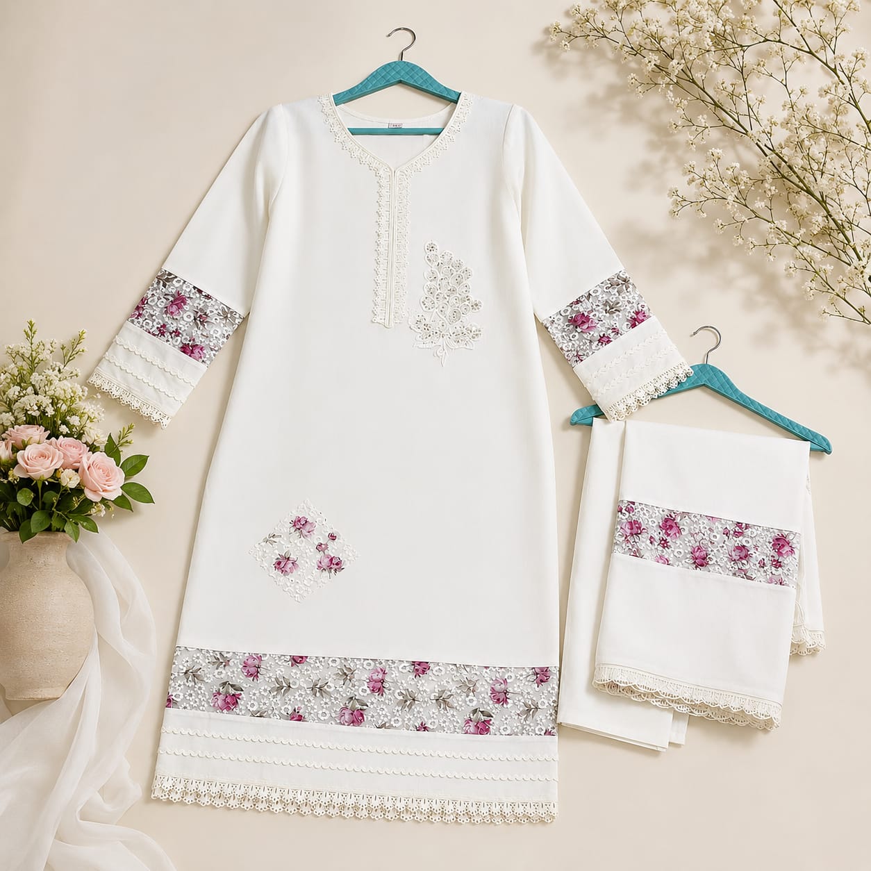 Rose Lace Elegance 3pcs Suit