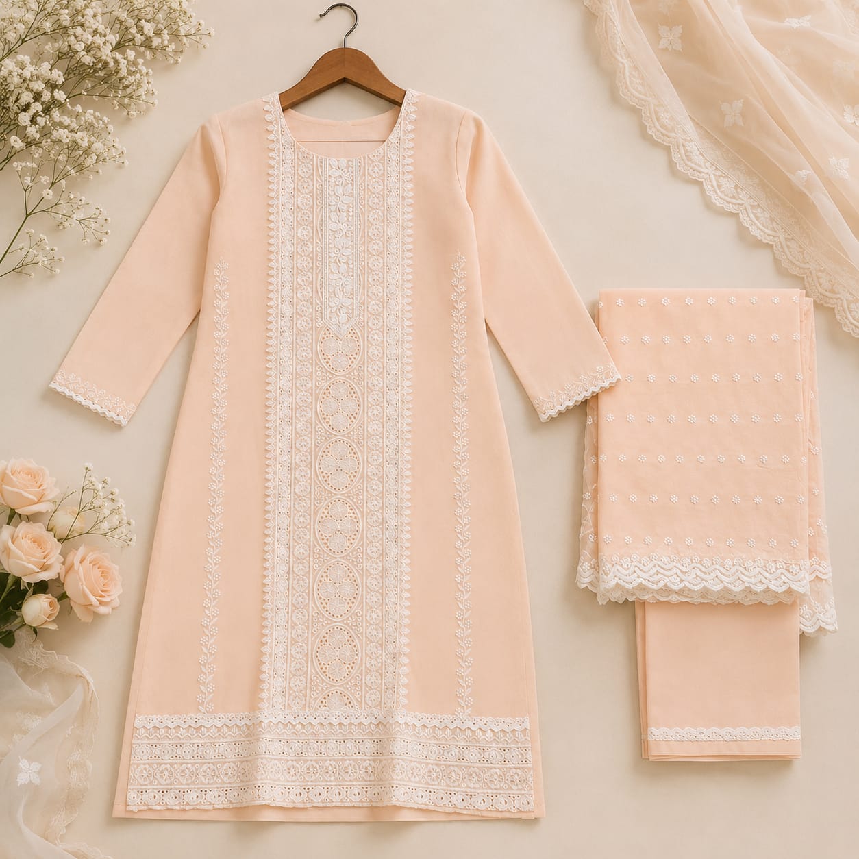 Blush Grace Embroidered Suit Set