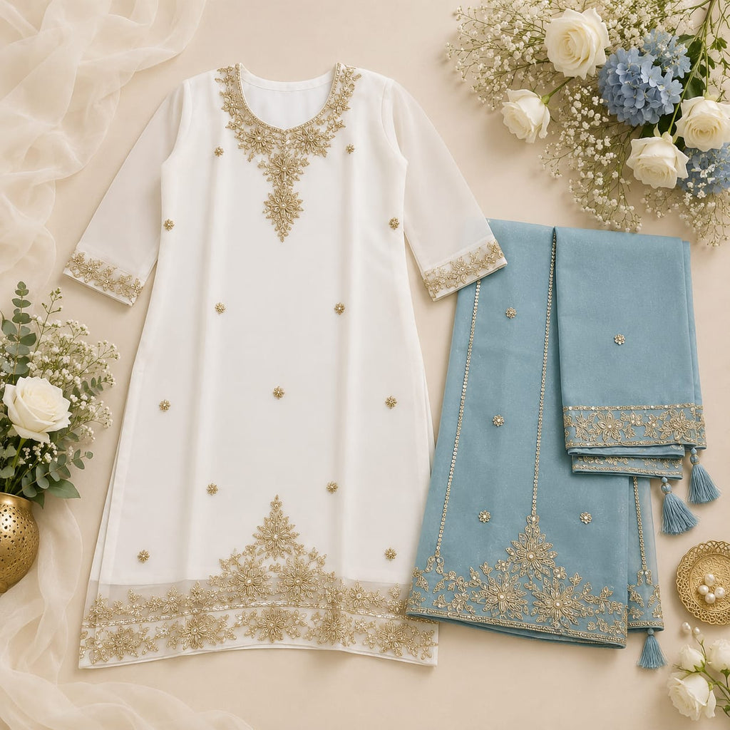 Powder Blue Ivory Luxe Party Wear Set
