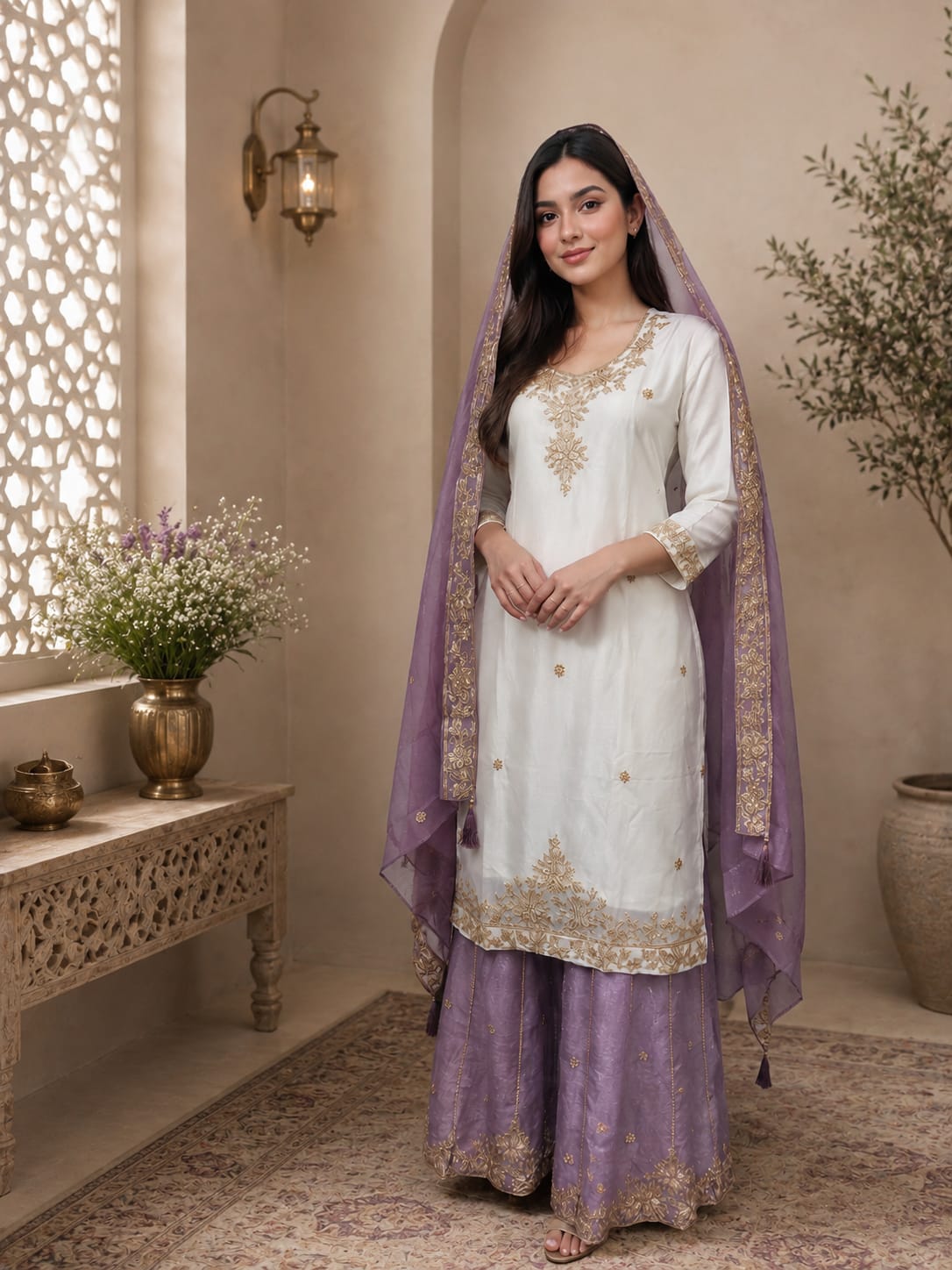 Lavender Ivory Regal Party Wear Set