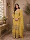 Sunshine Yellow Chinon Silk  Embroidered Palazzo Suit
