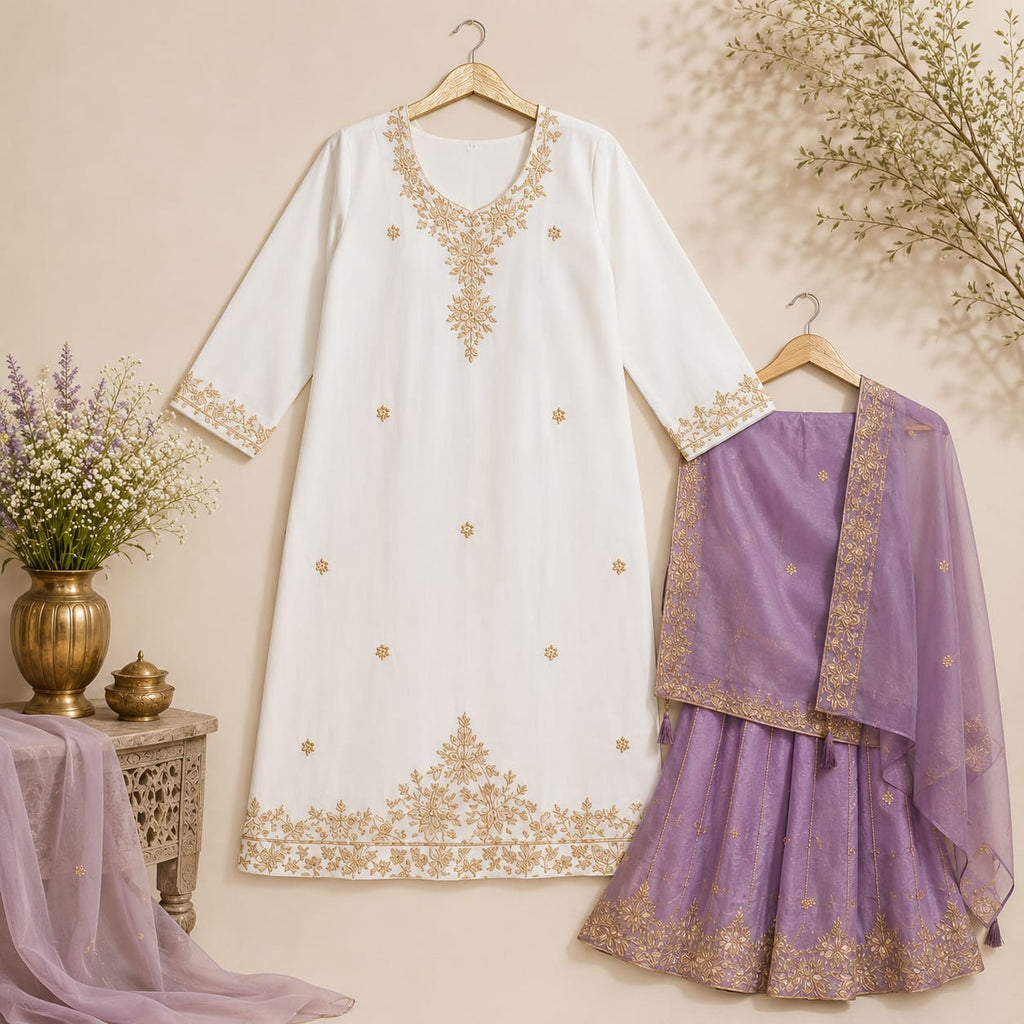 Lavender Ivory Regal Party Wear Set