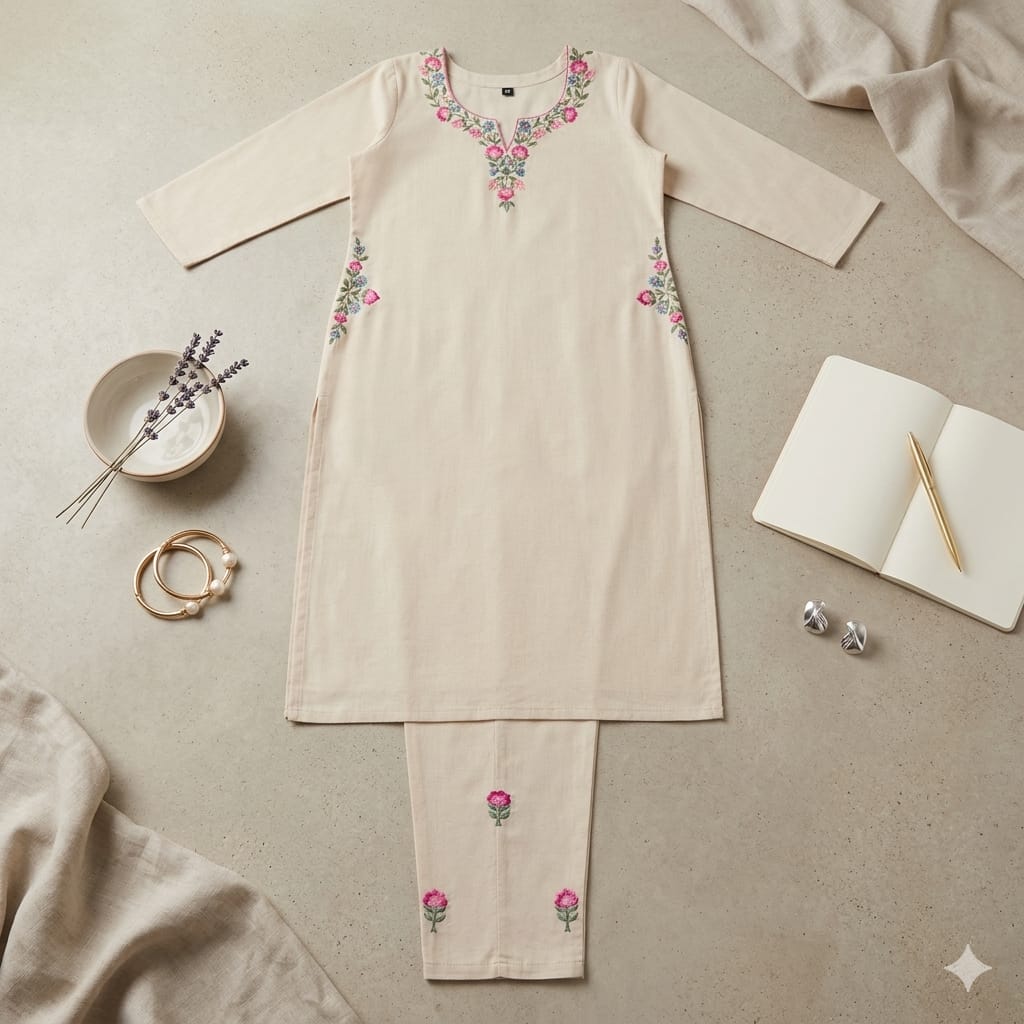 Khadi Blossom Embroidered Co-Ord Set