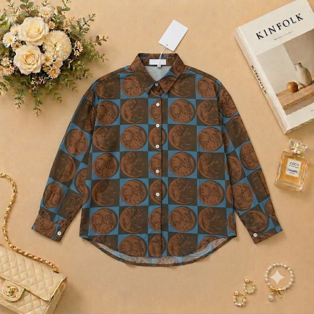 Elegant Printed Button-Up Shirt Top