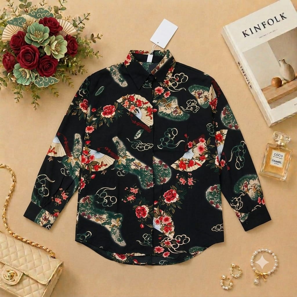 Elegant Printed Button-Up Shirt Top