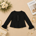 Elegant Pearl-Button  Flare Sleeve Top