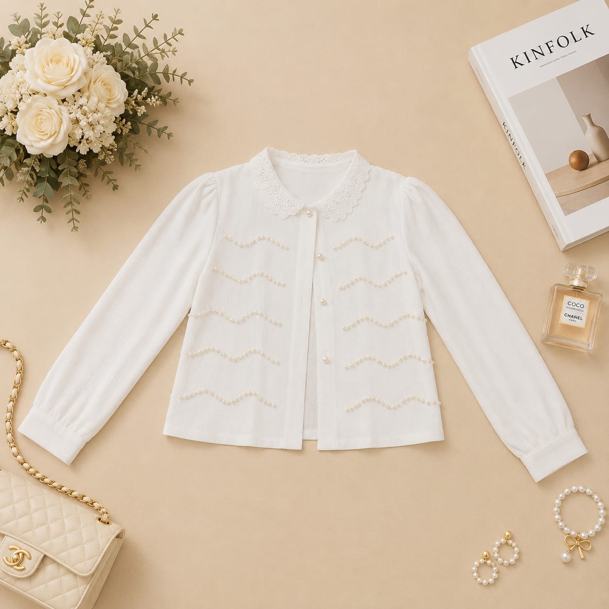 Pearl Lace Collar Elegant Top