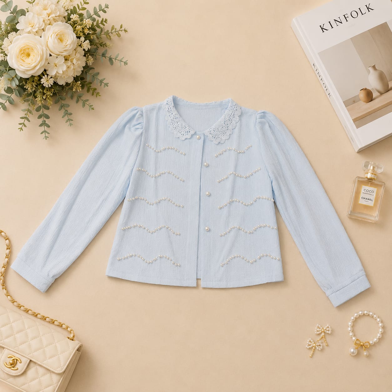 Pearl Lace Collar Elegant Top