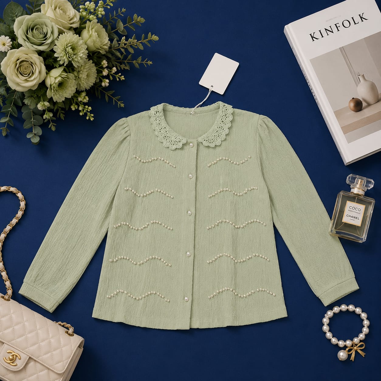 Pearl Lace Collar Elegant Top