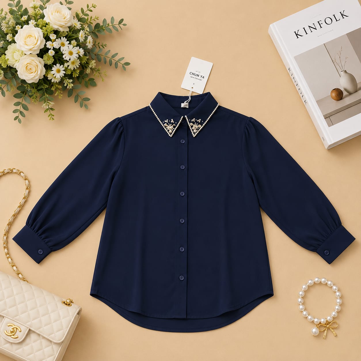 Pearl Grace Collar Imported Shirt