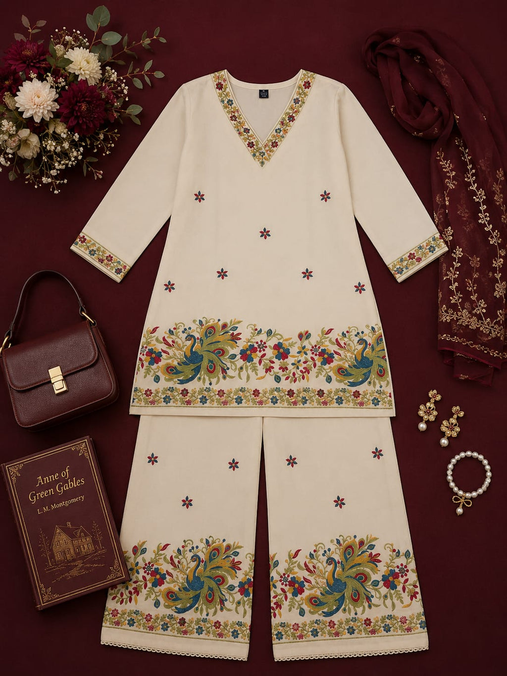 Peacock Garden Khadi Cotton Co‑ord Set
