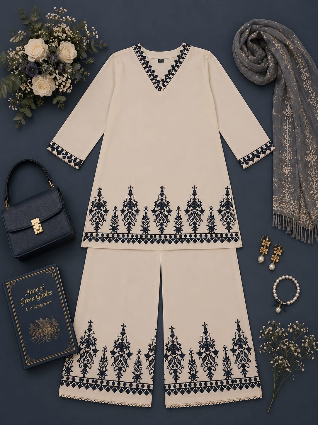 MIGZORn Midnight Ivory Khadi Palazzo Co‑ord Set