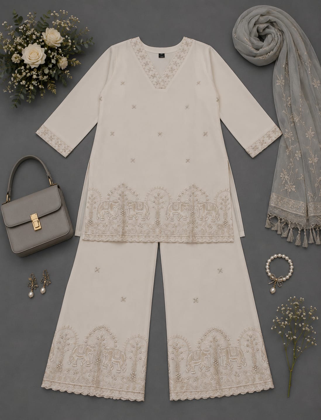 Ivory Royale Khadi Palazzo Co‑ord Set