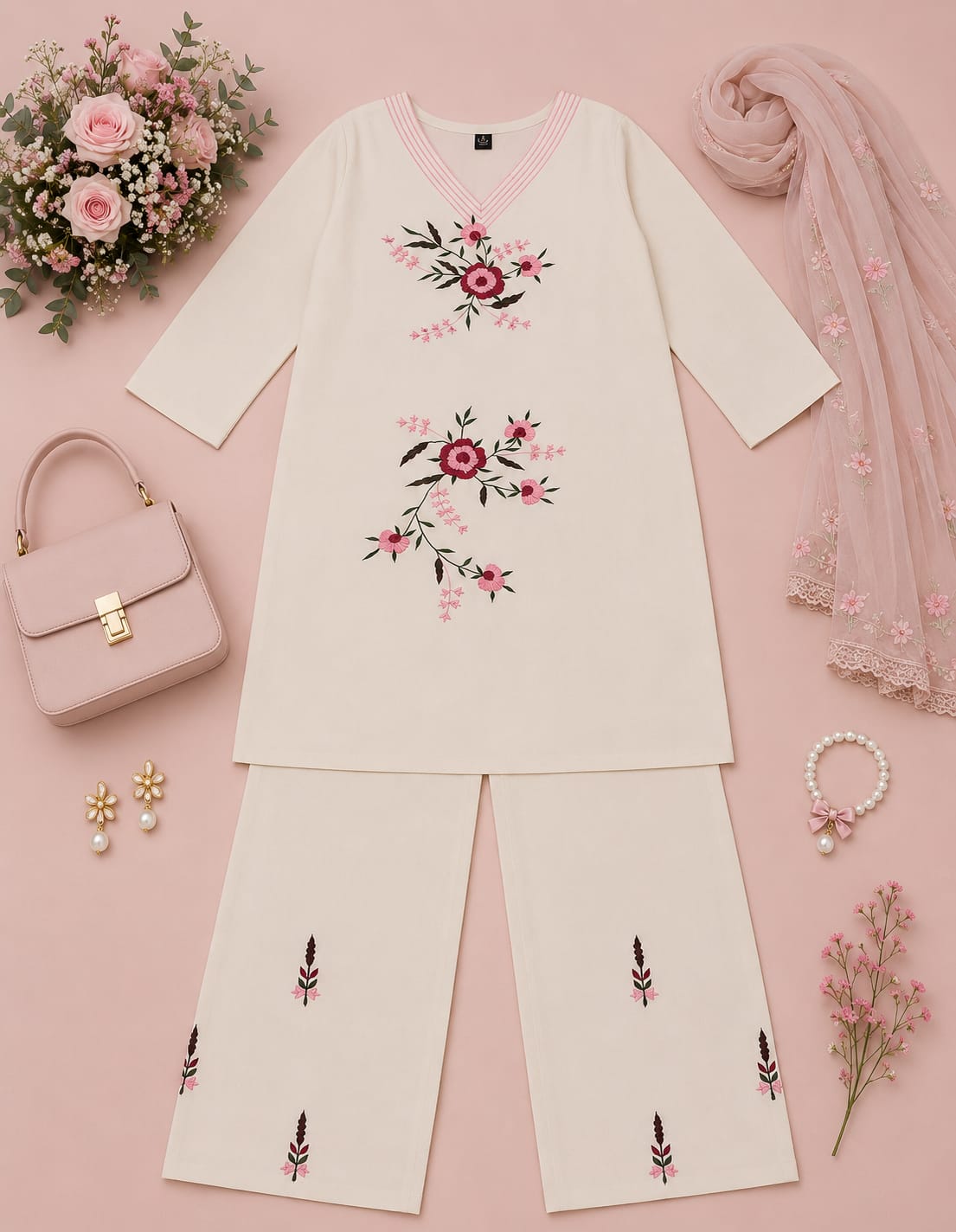 Blush Blossom Khadi Cotton Coord set