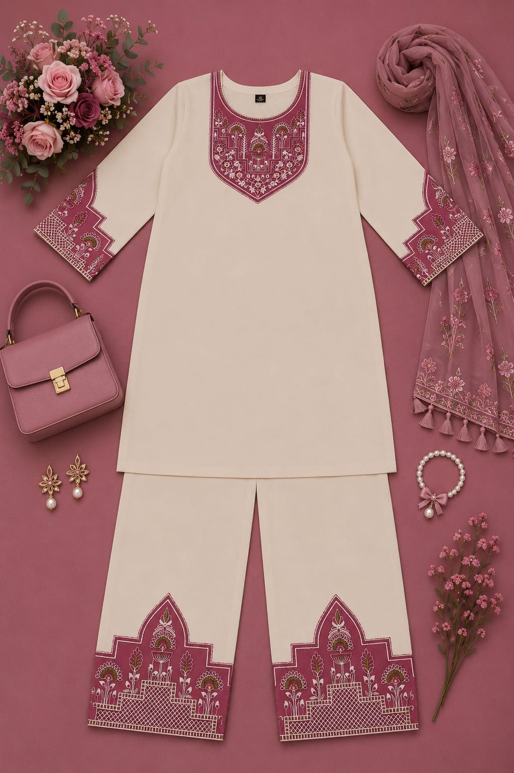 Rose Heritage Khadi Palazzo Co‑ord Set