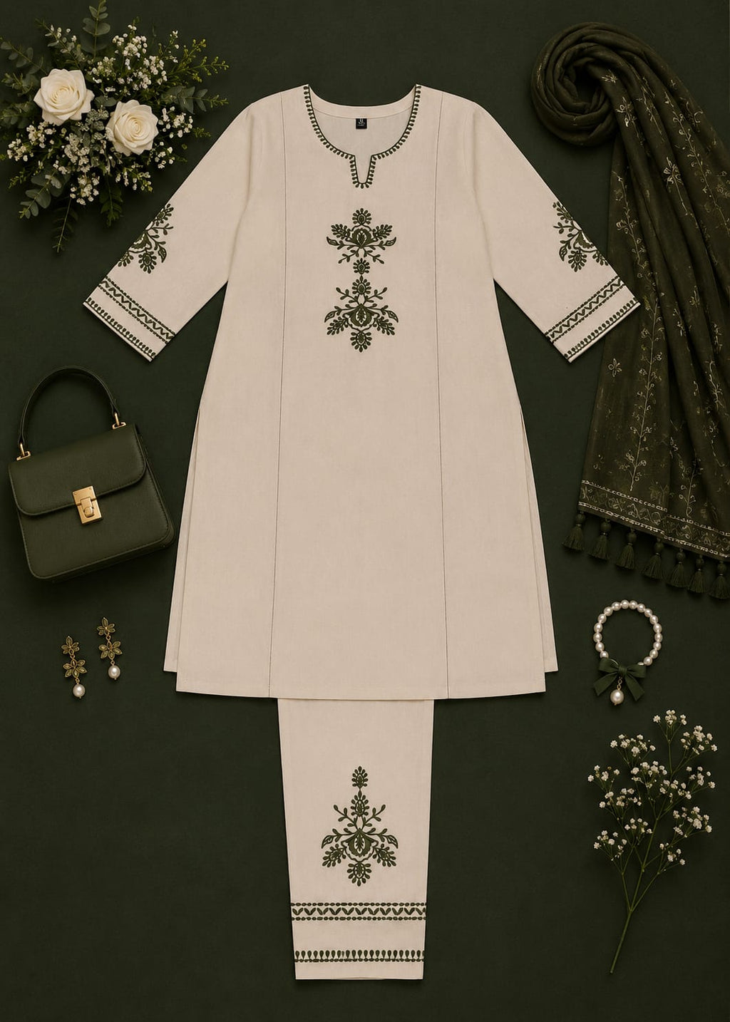 Olive Whisper Khadi Coord Set