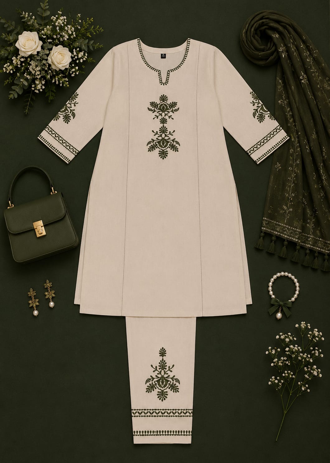 Olive Whisper Khadi Coord Set