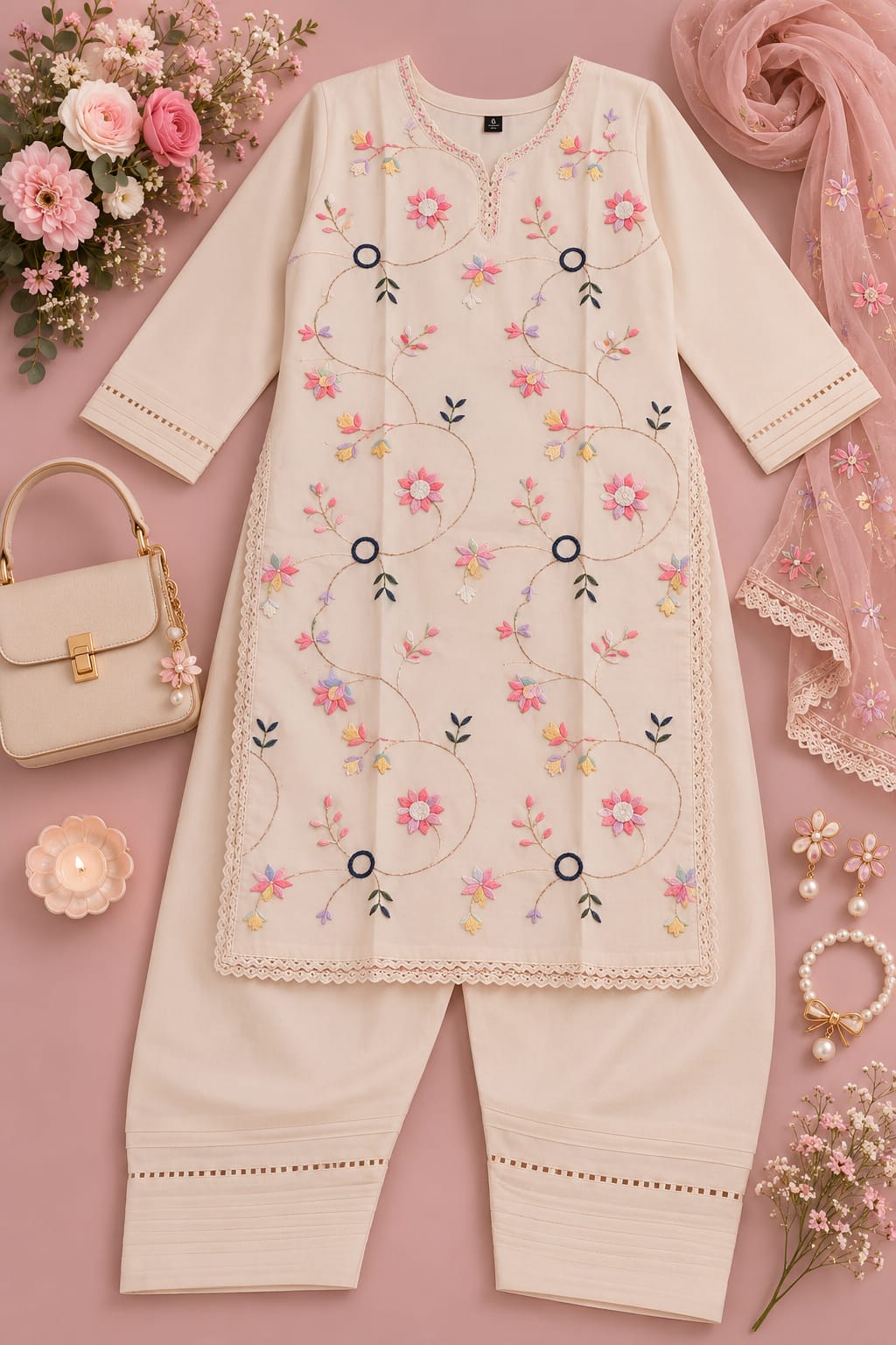 Blush Bloom Khadi Coord Set”