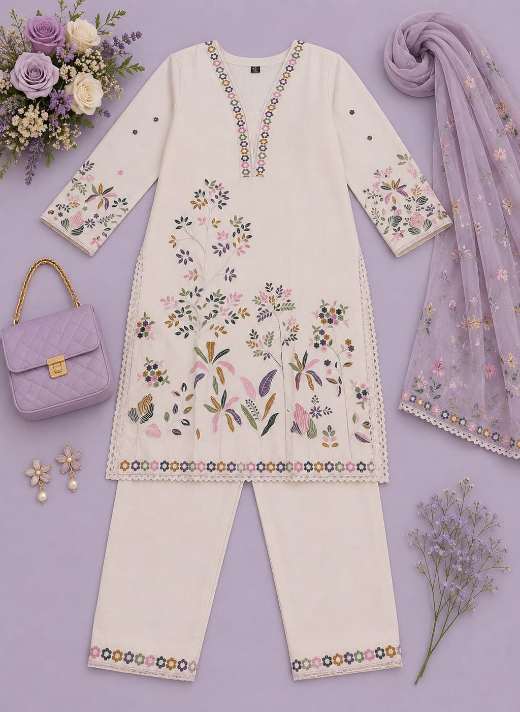 Pastel Petal Khadi Coord Set