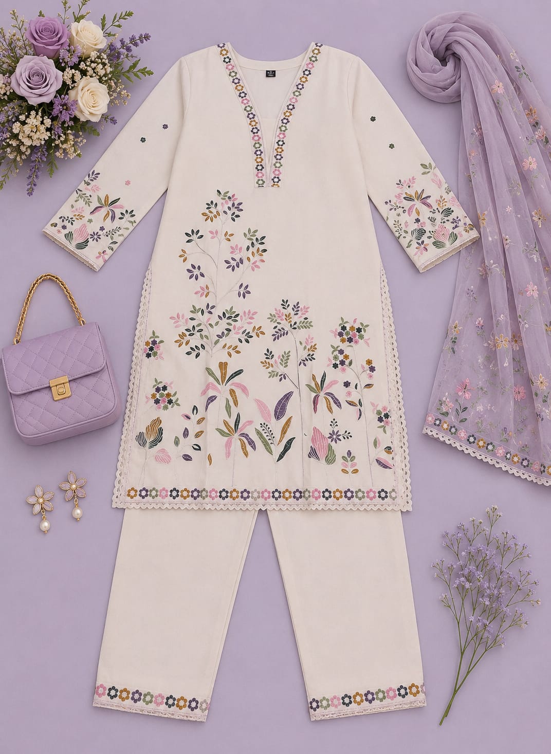 Pastel Petal Khadi Coord Set