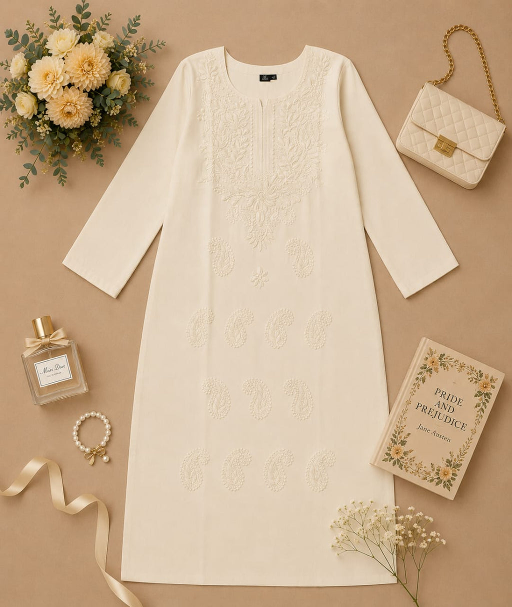 MIGZORn Serene Self-color Embroidered Long Kurti