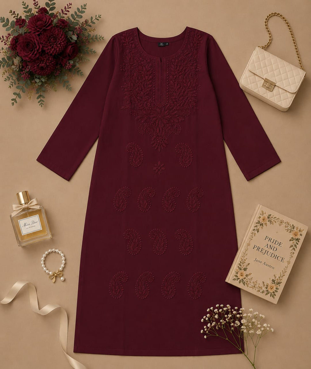 MIGZORn Serene Self-color Embroidered Long Kurti