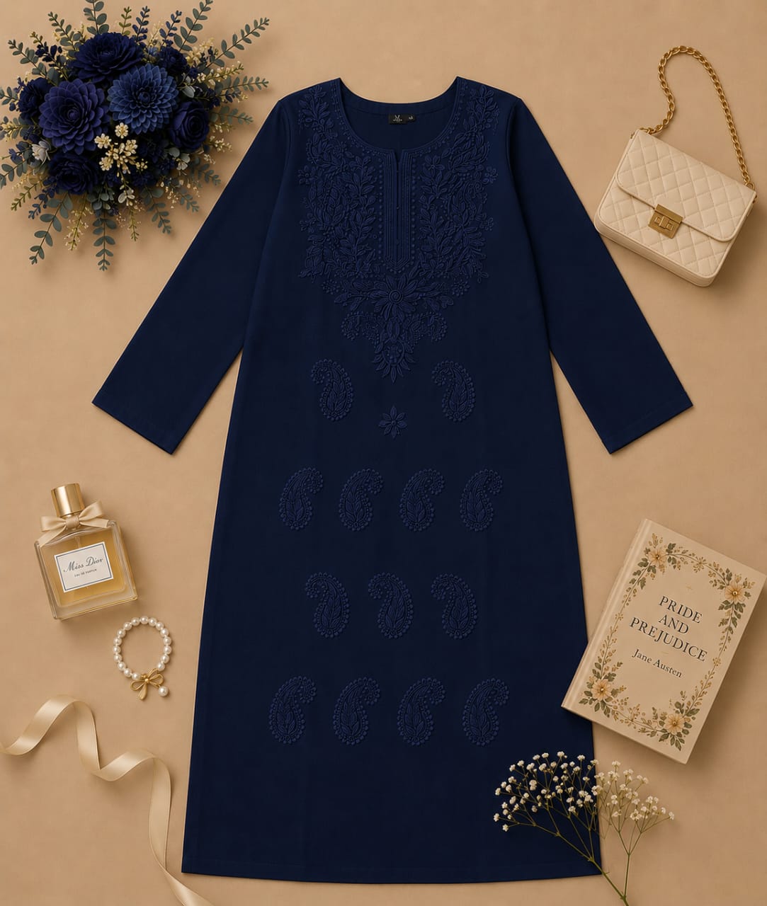 MIGZORn Serene Self-color Embroidered Long Kurti