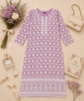 MIGZORn Lavender Bloom Embroidered Long Kurti