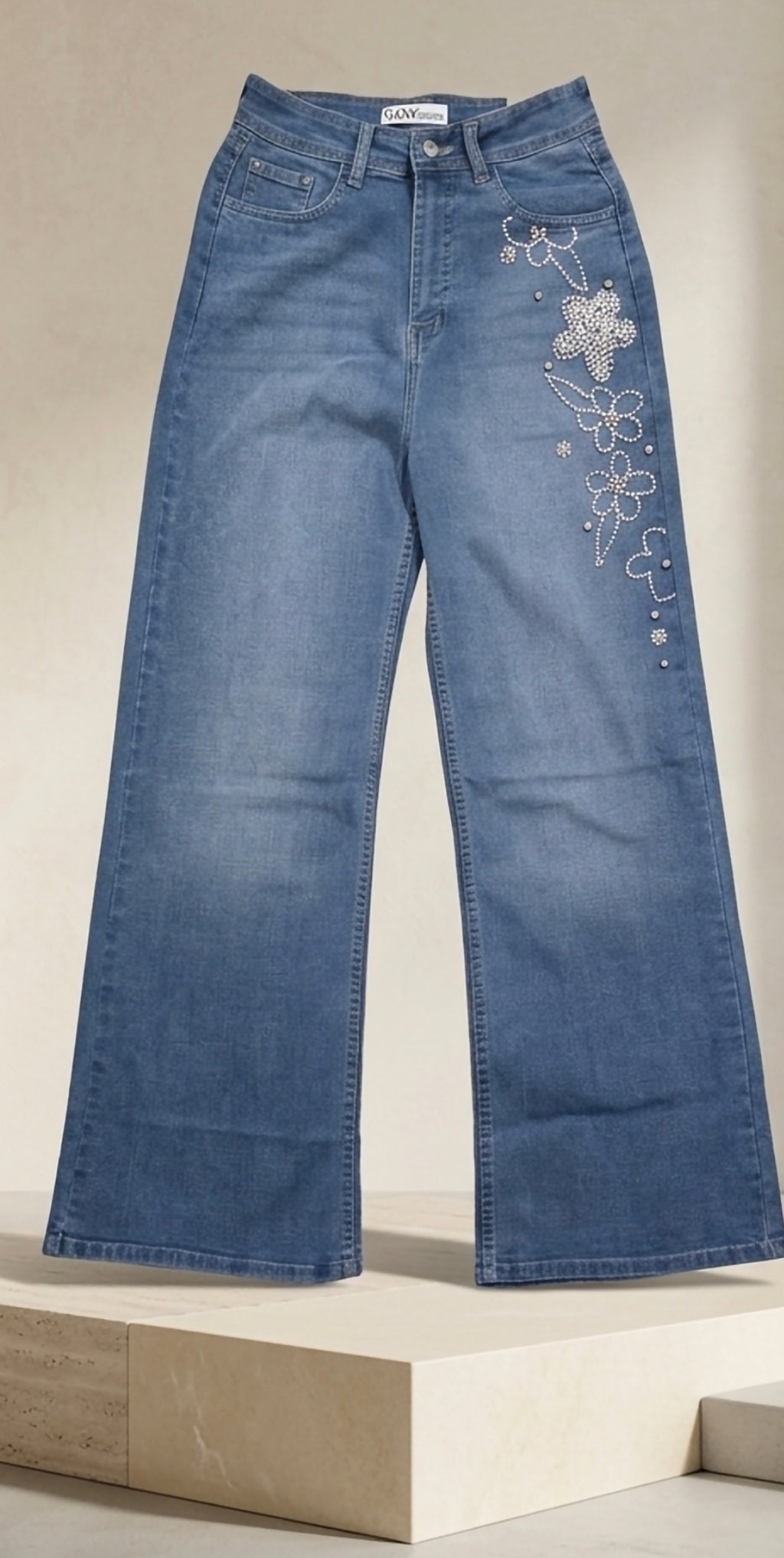 MIGZORn Celeste Bloom Embellished Wide-Leg Jeans