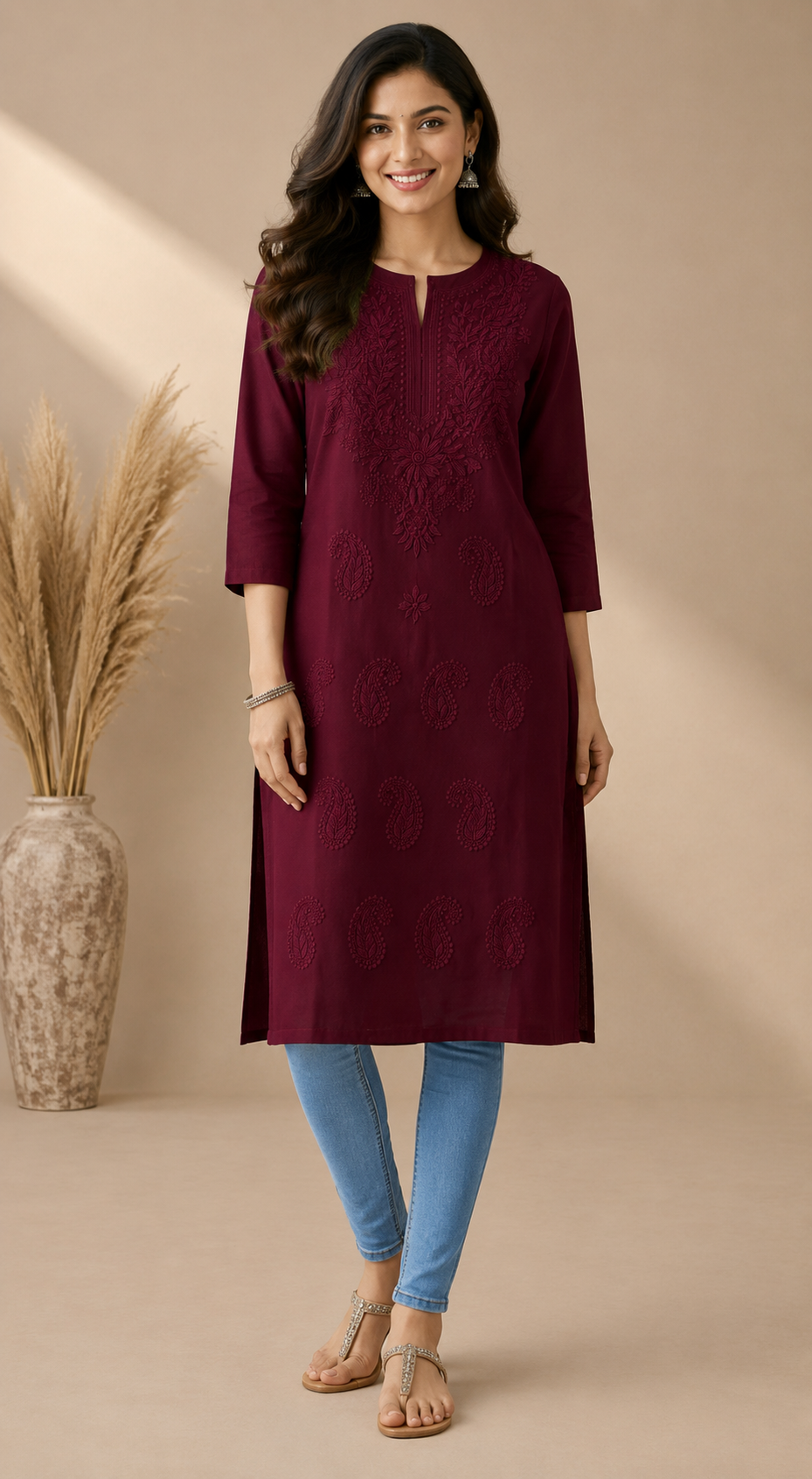 MIGZORn Serene Self-color Embroidered Long Kurti's