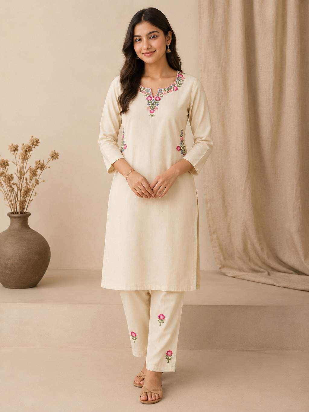 Khadi Blossom Embroidered Co-Ord Set